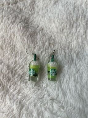 Starbucks Lime Green Frappuccino Charm Dangle Earrings